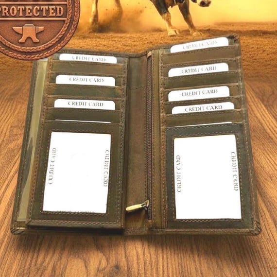 Vintage Buffalo Leather Rodeo Wallet – High-Capacity Long Cowboy Checkbook Wallet with RFID Security