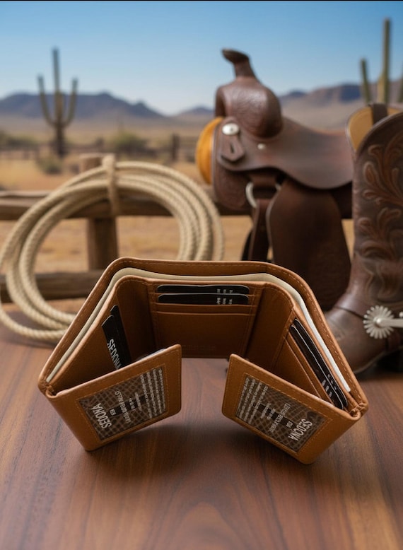 Five Fold Cowhide Leather Wallet in Cognac Color