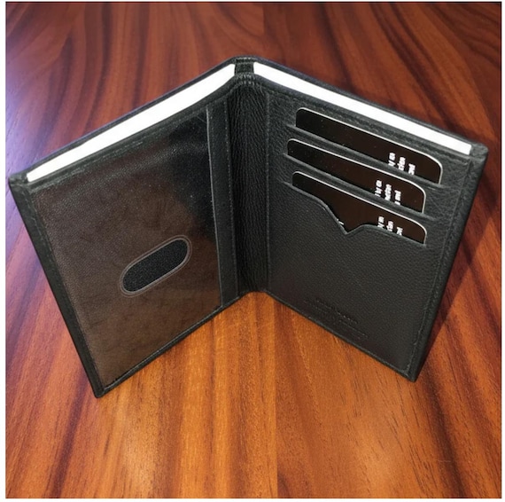 Cowhide Leather Slim Bifold Wallet with large ID Window