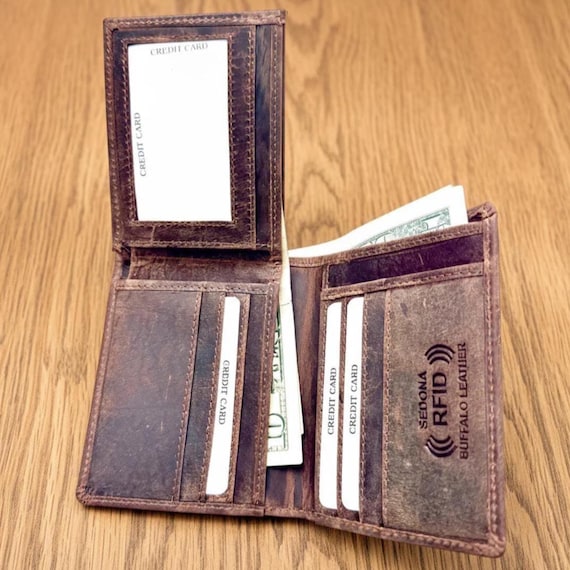 Vintage Buffalo Leather L-Shaped wallet with 2 Cash Compartments