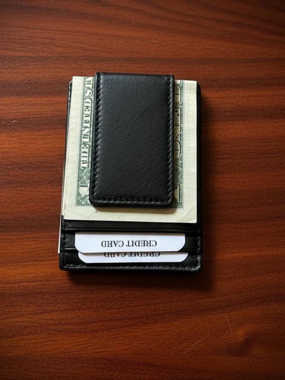 Leather Magnetic Money Clip Wallet with RFID Protection