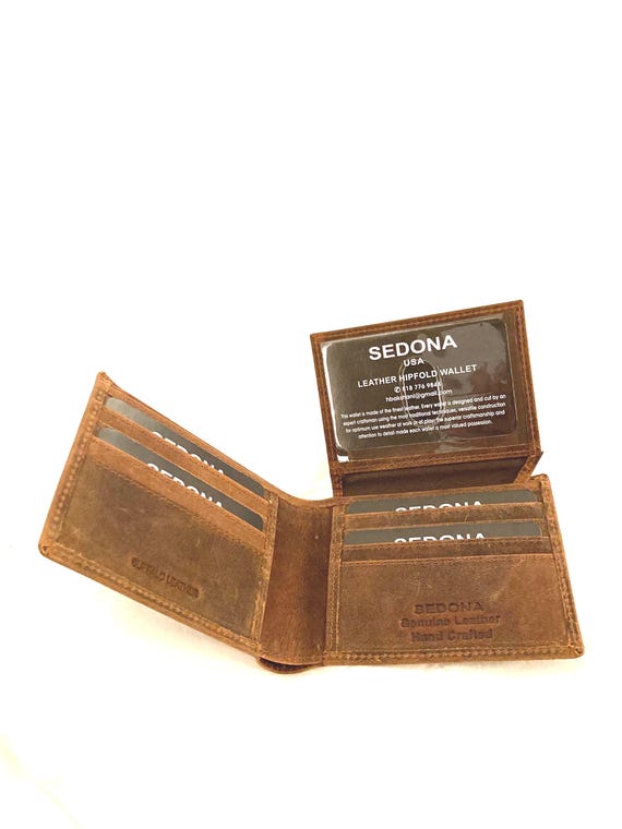 SEDONA® Buffalo leather bifold wallet with dual ID windows, 8 credit card slots, Vintage look