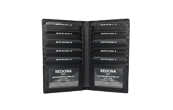 Slim Vertical Leather Card Case Organizer with 22 Slots and Dual ID Windows