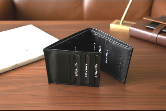 Luxury Black Leather Bifold Wallet with 18 Card Slots