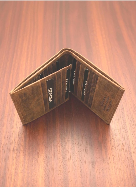 Buffalo Leather Bifold Wallet with horizontal card slots