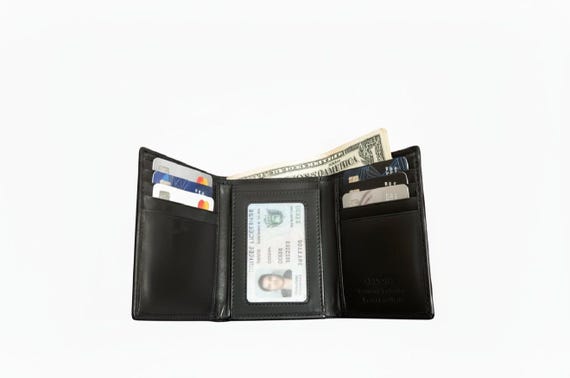 Cowhide Leather Trifold Wallet with 8 Card slots