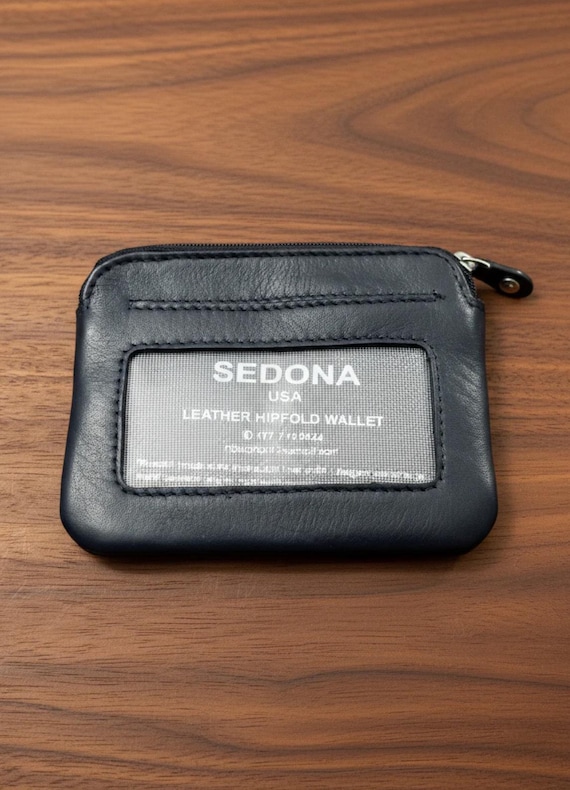 Leather Coin Purse with ID Window and key ring