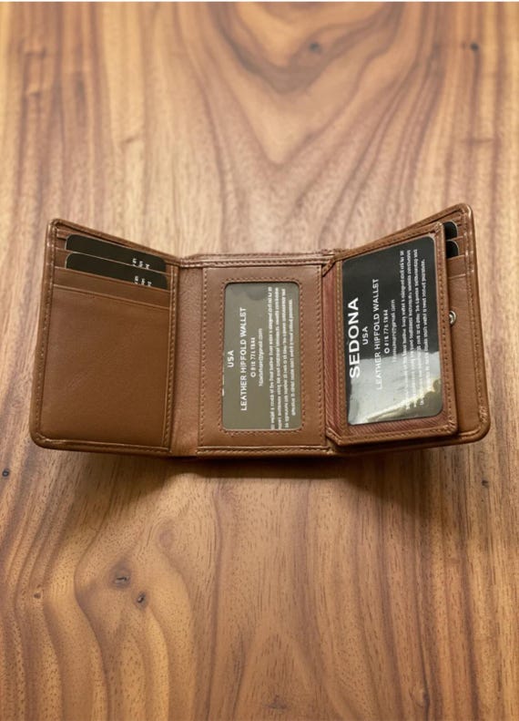 Cowhide Leather Trifold Wallet with 2 license windows