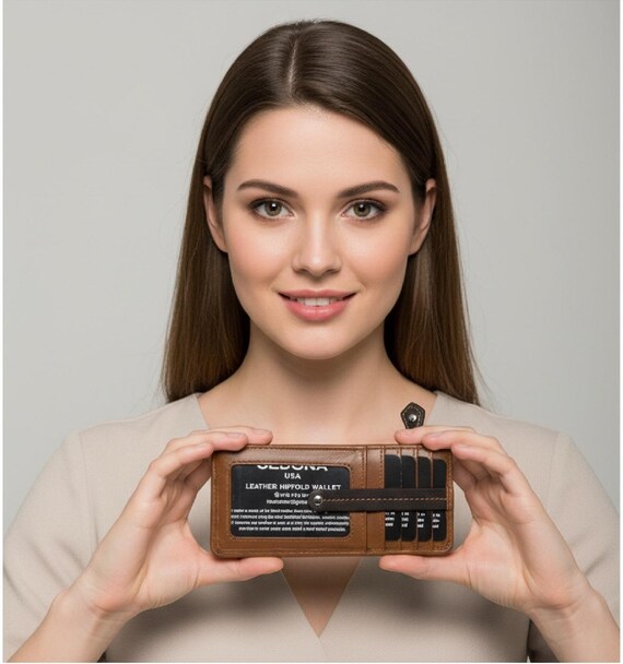 Women's double sided slim wallet in cowhide leather