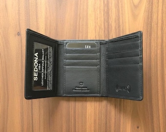 Cartera minimalista plegable de piel de vacuno con protección RFID
