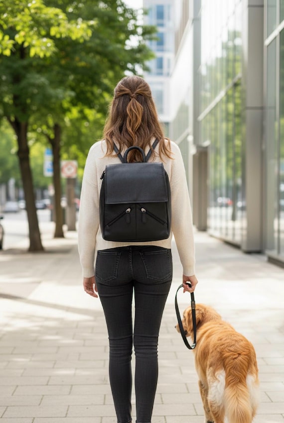 Full Grain Leather Women’s Backpack with Zipper on Strap