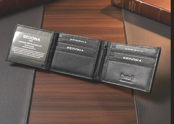 RFID Protected Cowhide Leather Bifold Wallet with Zipper in Cash Compartment