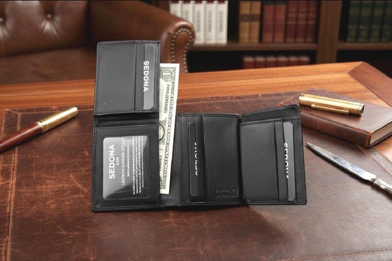 L-Shaped Trifold Wallet in Full Grain Lamb Skin Leather