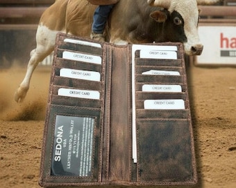 Rugged Buffalo Leather Long Rodeo Wallet, RFID Blocking 15 Card Slots,  Heavy Duty Full Grain Vintage Finish