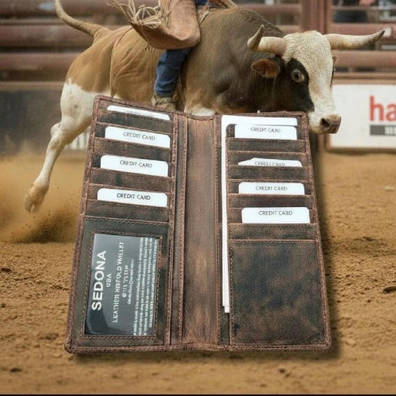 Rugged Buffalo Leather Long Rodeo Wallet, RFID Blocking 15 Card Slots,  Heavy Duty Full Grain Vintage Finish