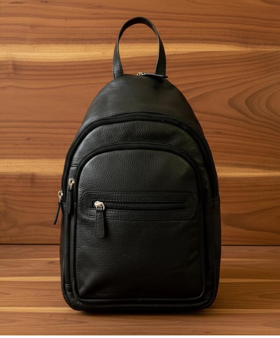 Full Grain Cowhide Leather Backpack with zippered strap