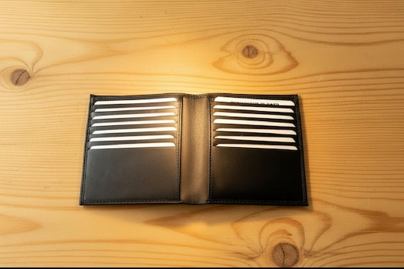 Cowhide Leather Slim Bifold Wallet with 14 card slots