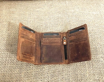 SEDONA® Buffalo Leather Trifold Wallet with Zipper in Cash Compartment