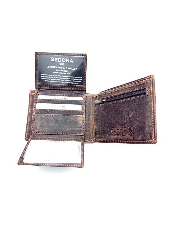SEDONA® RFID Leather Bifold wallet with 2 id windows and coin pocket