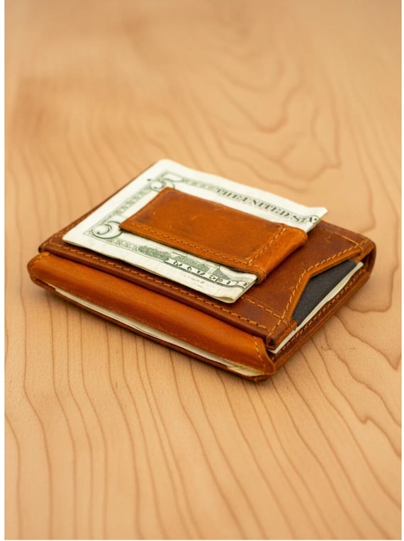 Strong Magnet Money Clip Leather Wallet with Snap Closure and RFID Protection
