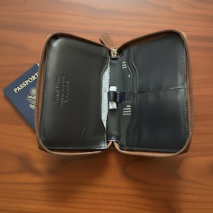 Cowhide Leather Passport Holder Wallet with Zipper Around
