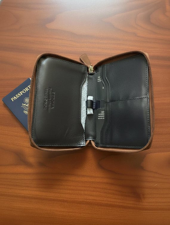 Cowhide Leather Passport Holder Wallet with Zipper Around