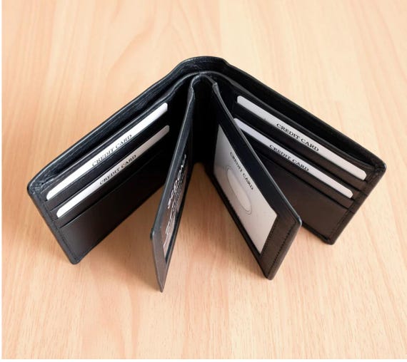 Cowhide Leather Bifold Wallet with 2 Flaps and RFID Protected