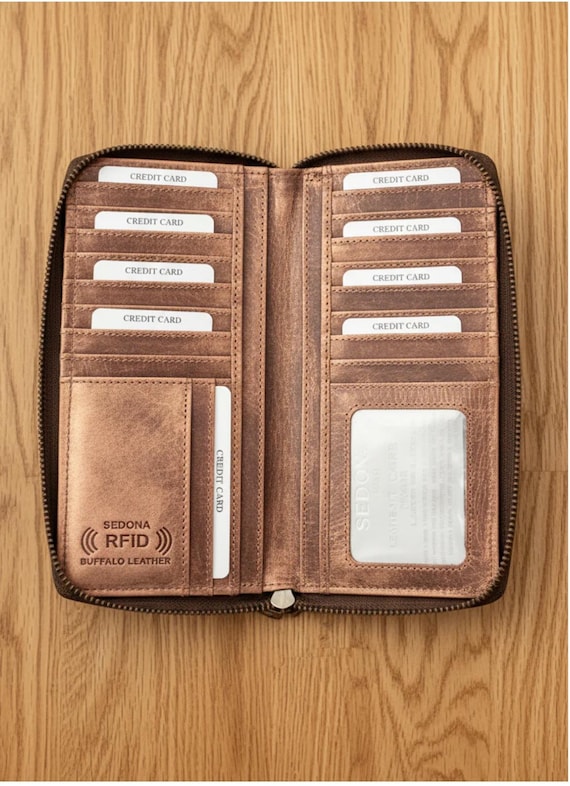Buffalo Leather Women's RFID Clutch Wallet with Two Zippers