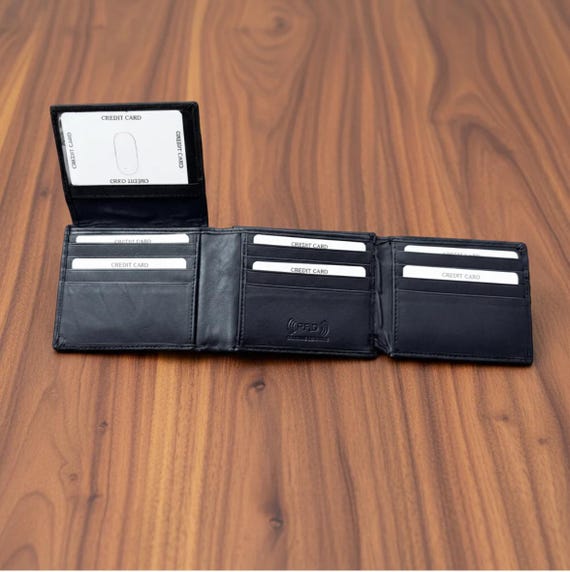 Leather Bifold Wallet with 16 card slots and 2 id windows