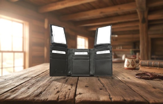 Cowhide Leather Trifold Wallet with Two Flaps