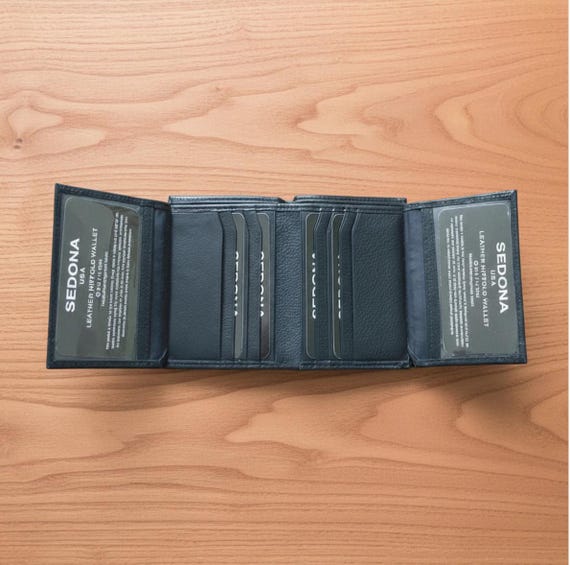 Cowhide leather fourfold wallet with RFID blocking, 16 card cases