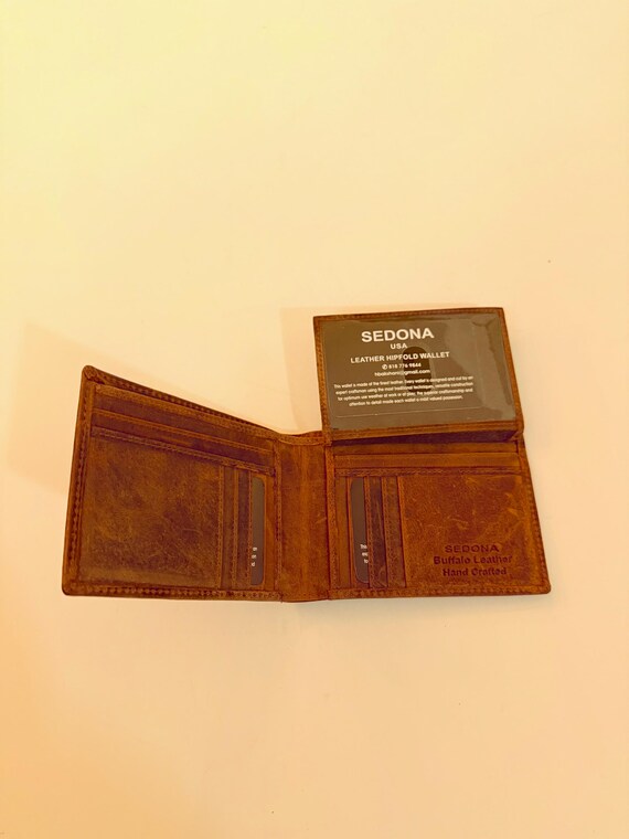 SEDONA® buffalo leather bifold wallet with 18 card compartments, large ID window vintage look