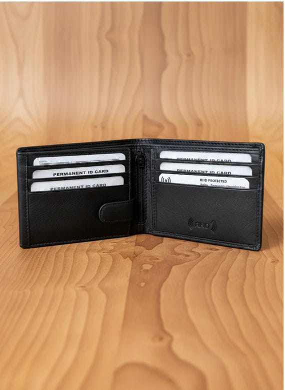 Full grain Cowhide RFID Bifold Leather Wallet with snap closure