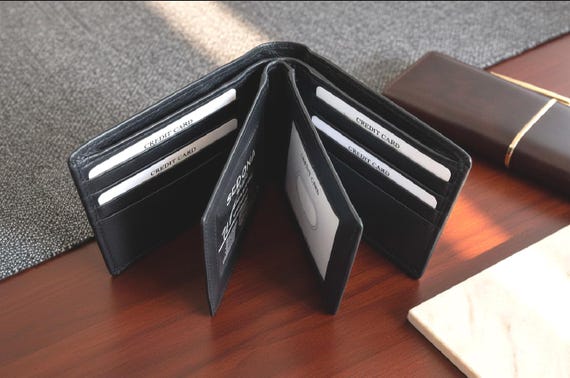 Cowhide Leather Bifold Wallet with 2 Flaps