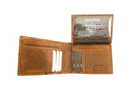 SEDONA® buffalo leather bifold wallet with 18 card compartments, large ID window vintage look