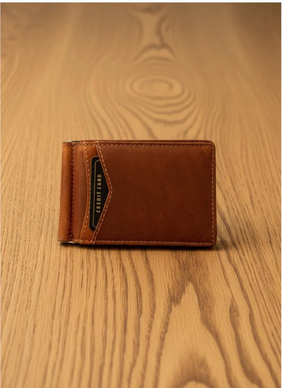 RFID Protected Cowhide Leather Money Clip Wallet