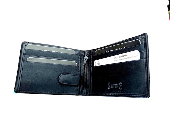 Full grain Cowhide Leather RFID Bifold Wallet with snap closure
