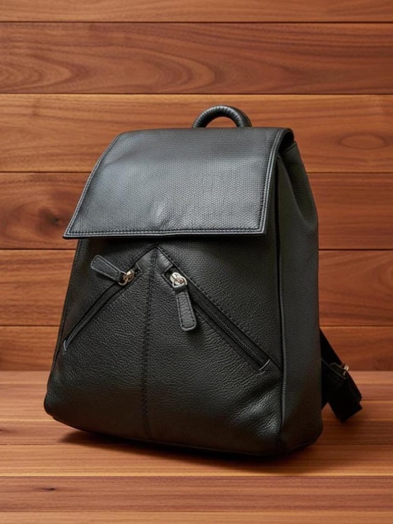 Full Grain Leather Women’s Backpack with Zipper on Strap