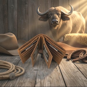 Buffalo Leather Wallet with Two Center Flaps and 3 ID windows