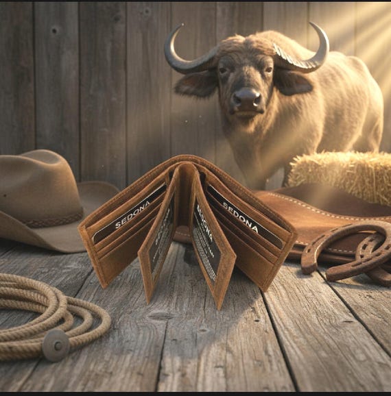 Buffalo Leather Wallet with Two Center Flaps and 3 ID windows