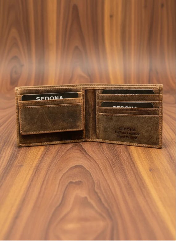 Buffalo leather Bifold Wallet with removable flap featuring ID