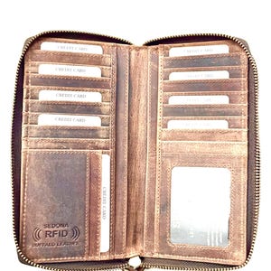 SEDONA® Women's RFID Clutch Wallet, double zipper, Buffalo Leather