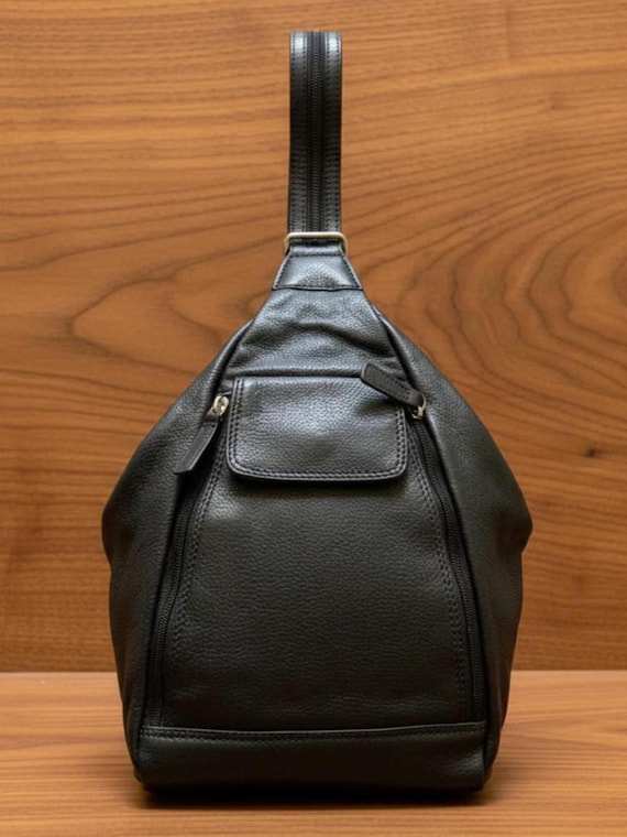 Full Grain Cowhide Leather Backpack with Zipper on Strap