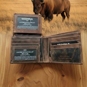 RFID Protected Vintage Buffalo Leather Wallet with 2 ID Windows
