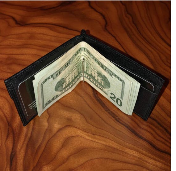 Cowhide Money clip Wallet with coin pocket