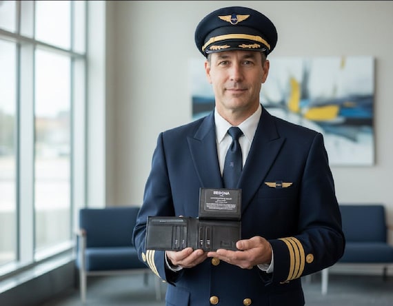 RFID leather bifold wallet with 18 card compartments and one large ID window