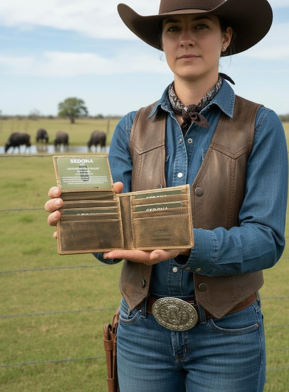 Buffalo leather Bifold Wallet with removable flap featuring ID