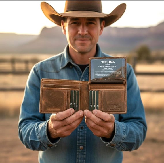 Vintage Buffalo leather bifold wallet with Large ID Window