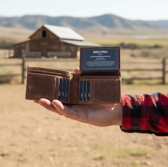Vintage Buffalo leather bifold wallet with Large ID Window