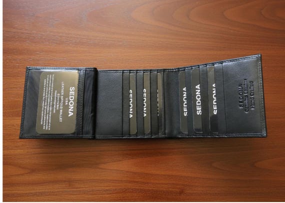 Luxury Black Leather Bifold Wallet with 18 Card Slots